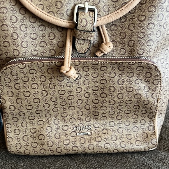 Guess Logo Backpack Tan/Beige/Brown Faux Leather - 12 x 12 x 5 - Picture 2 of 12